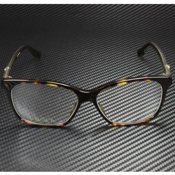 GUCCI Square Havana Shiny Crystal Demo Lens 54 mm Women's Eyeglasses - Picture 2 of 5